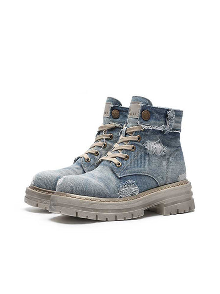 GSL | Ripped Demin Platform Boots with Ribbons - PSYLOS 1, GSL | Ripped Demin Platform Boots with Ribbons, Women's Shoes, GSL, PSYLOS 1