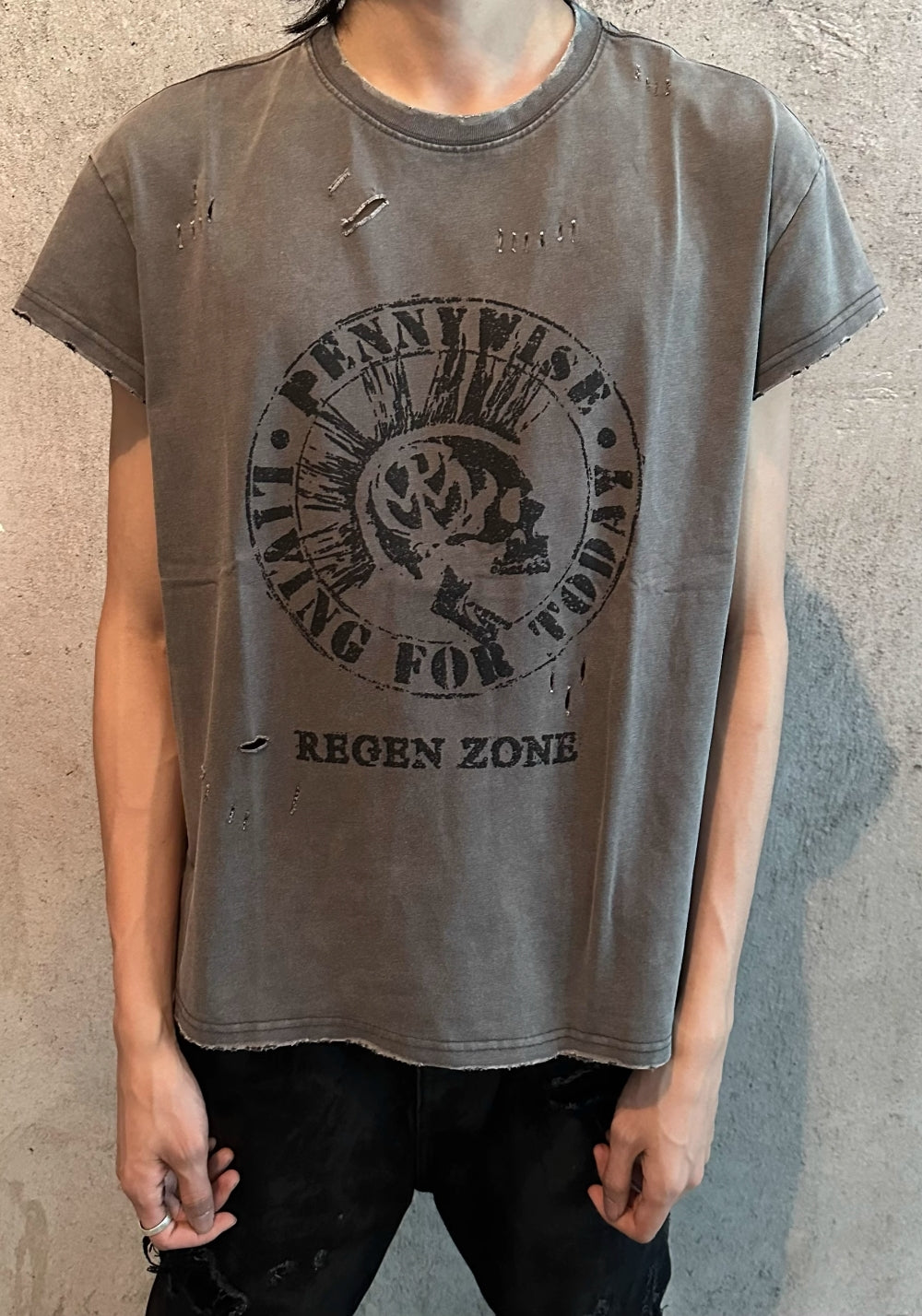 REGEN ZONE丨"RIOT" Matte Gray Distressed Tank Tee - PSYLOS 1, REGEN ZONE丨"RIOT" Matte Gray Distressed Tank Tee, T-Shirt, REGEN ZONE•JAPAN, PSYLOS 1