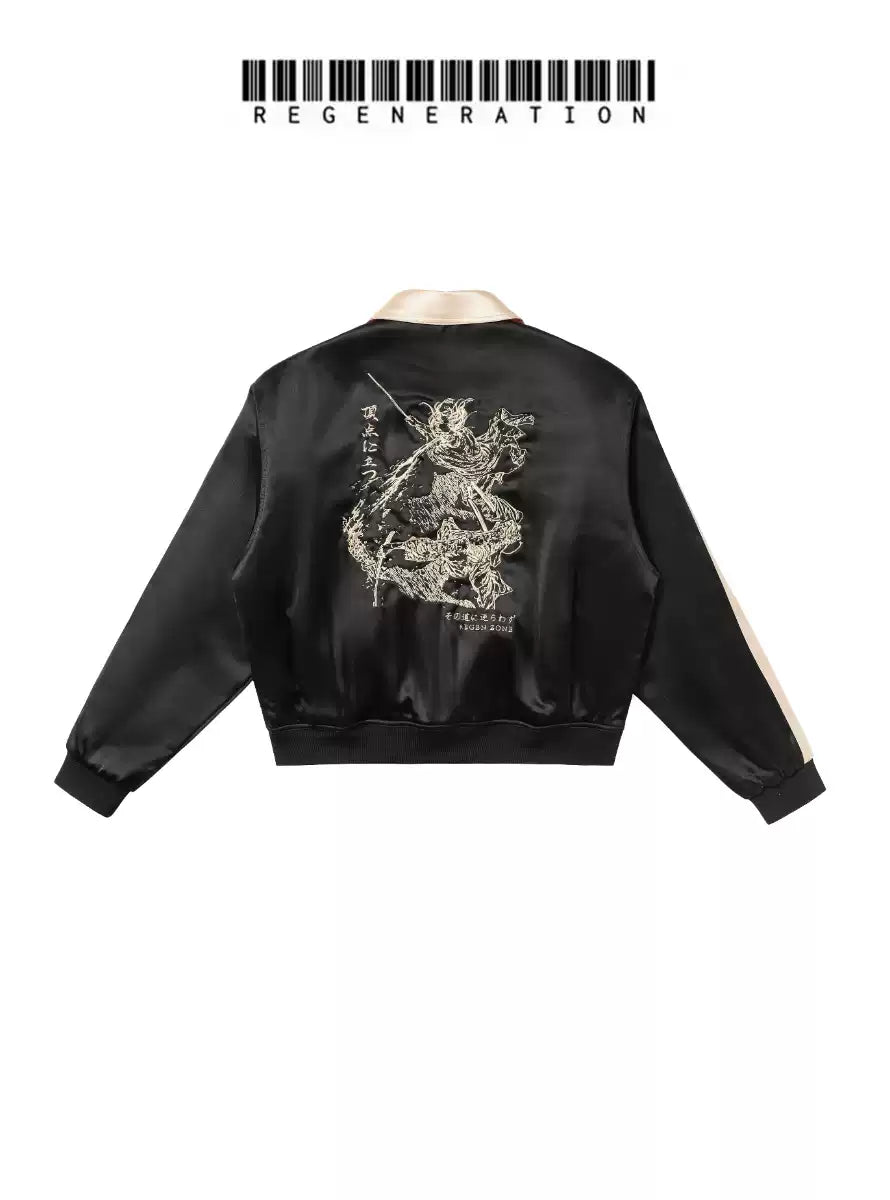 REGEN ZONE | Ronin Luxe Satin Embroidered Jacket - Black & Gold - PSYLOS 1, REGEN ZONE | Ronin Luxe Satin Embroidered Jacket - Black & Gold, Jacket, REGEN ZONE•JAPAN, PSYLOS 1