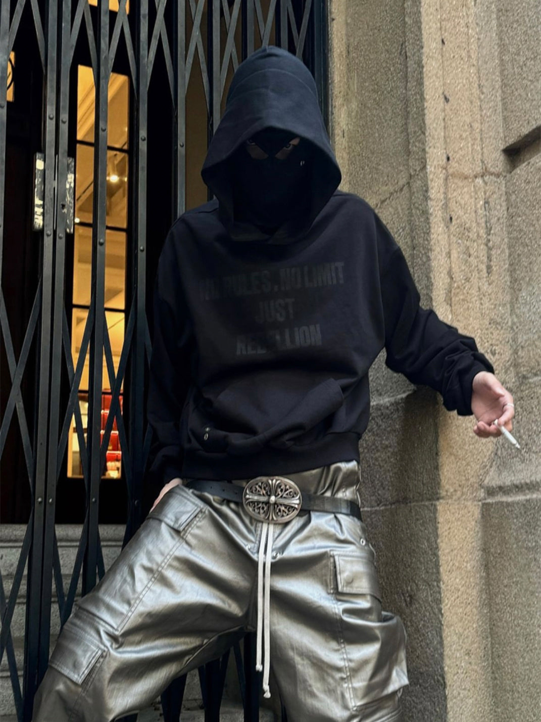 BE A DEVIL丨Embroidered Slogan Mask Oversized Hoodie - PSYLOS 1, BE A DEVIL丨Embroidered Slogan Mask Oversized Hoodie, Hoodie, BE A DEVIL, PSYLOS 1