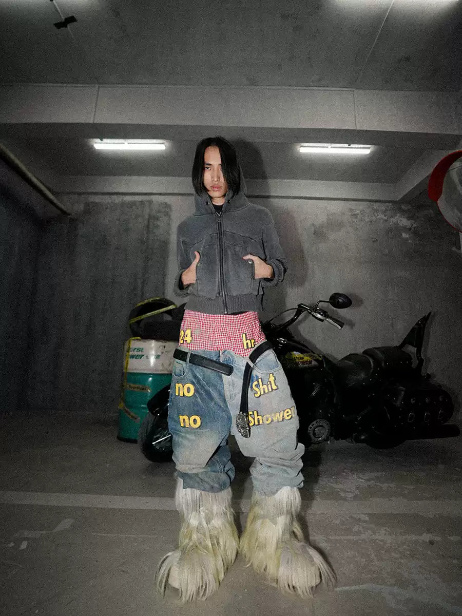 Washed Gray Hooded Sweatshirt Jacket - PSYLOS 1, Washed Gray Hooded Sweatshirt Jacket, Jacket, Fourth3ex, PSYLOS 1