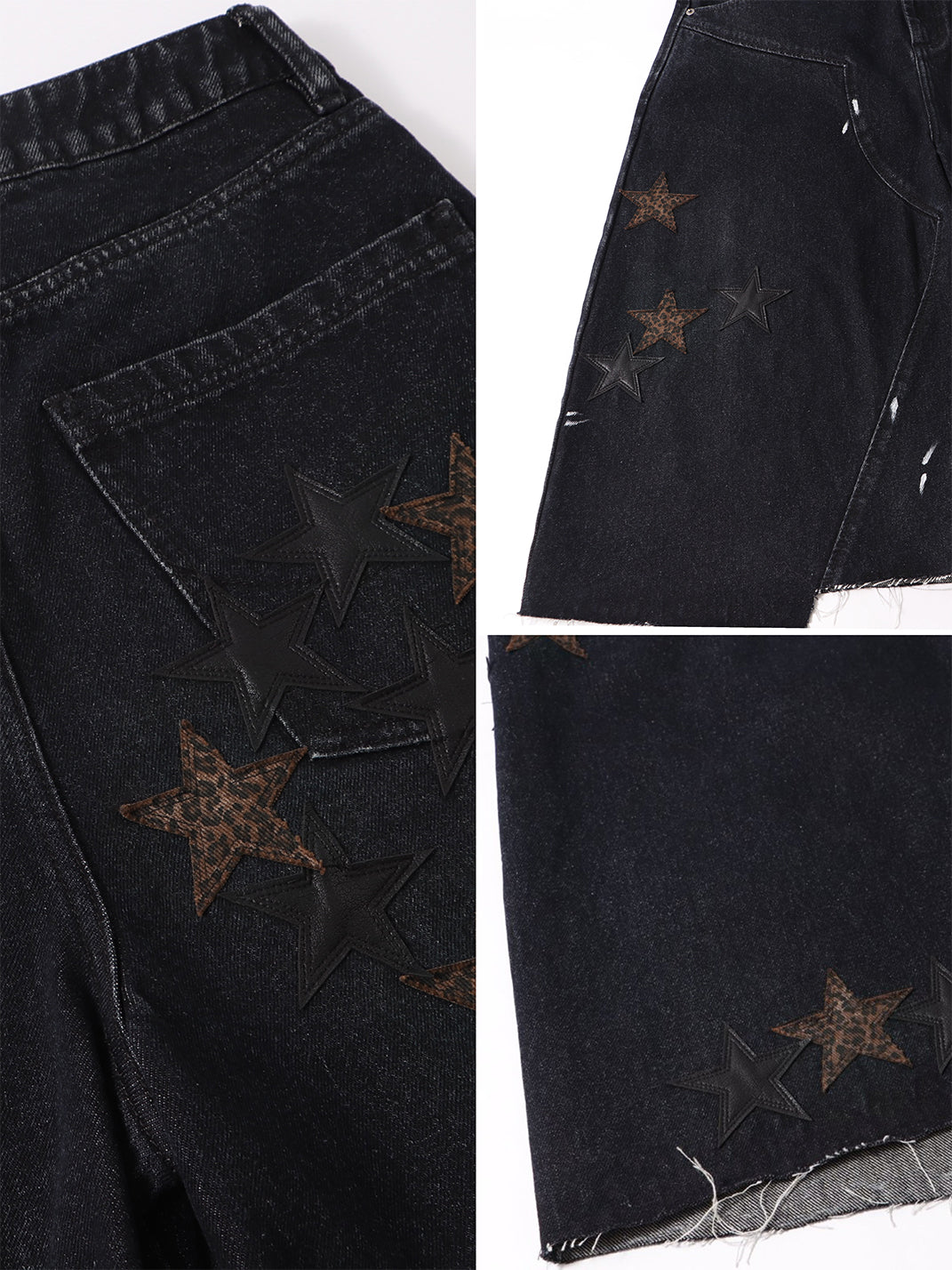 BE A DEVIL丨Leopard Star Patch Cropped Work Pants - PSYLOS 1, BE A DEVIL丨Leopard Star Patch Cropped Work Pants, Jeans, BE A DEVIL, PSYLOS 1