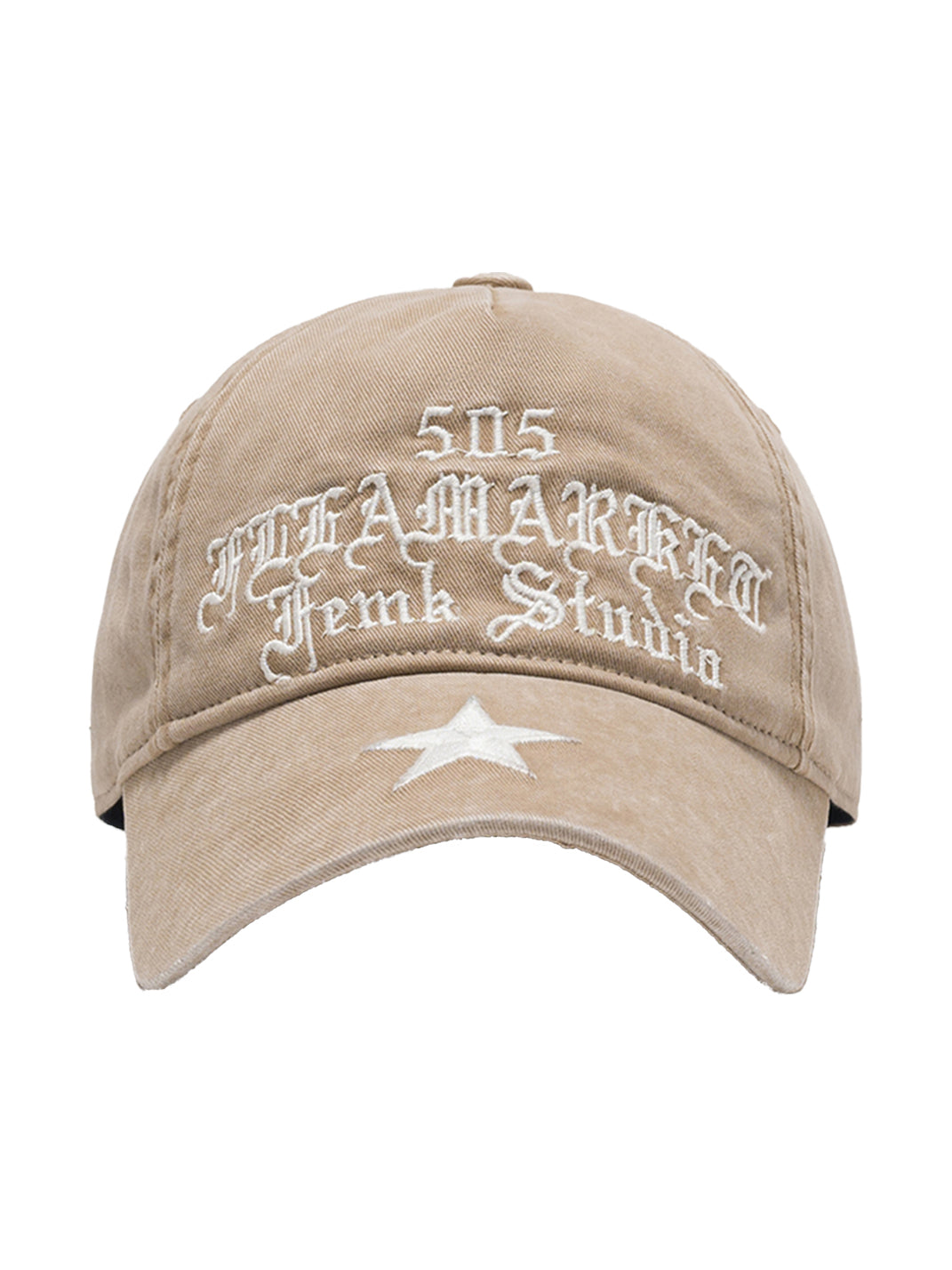 FLEAMARKET | 505 Gothic Curve Brim Cap-Khaki - PSYLOS 1, FLEAMARKET | 505 Gothic Curve Brim Cap-Khaki, Hats, FLEAMARKET, PSYLOS 1