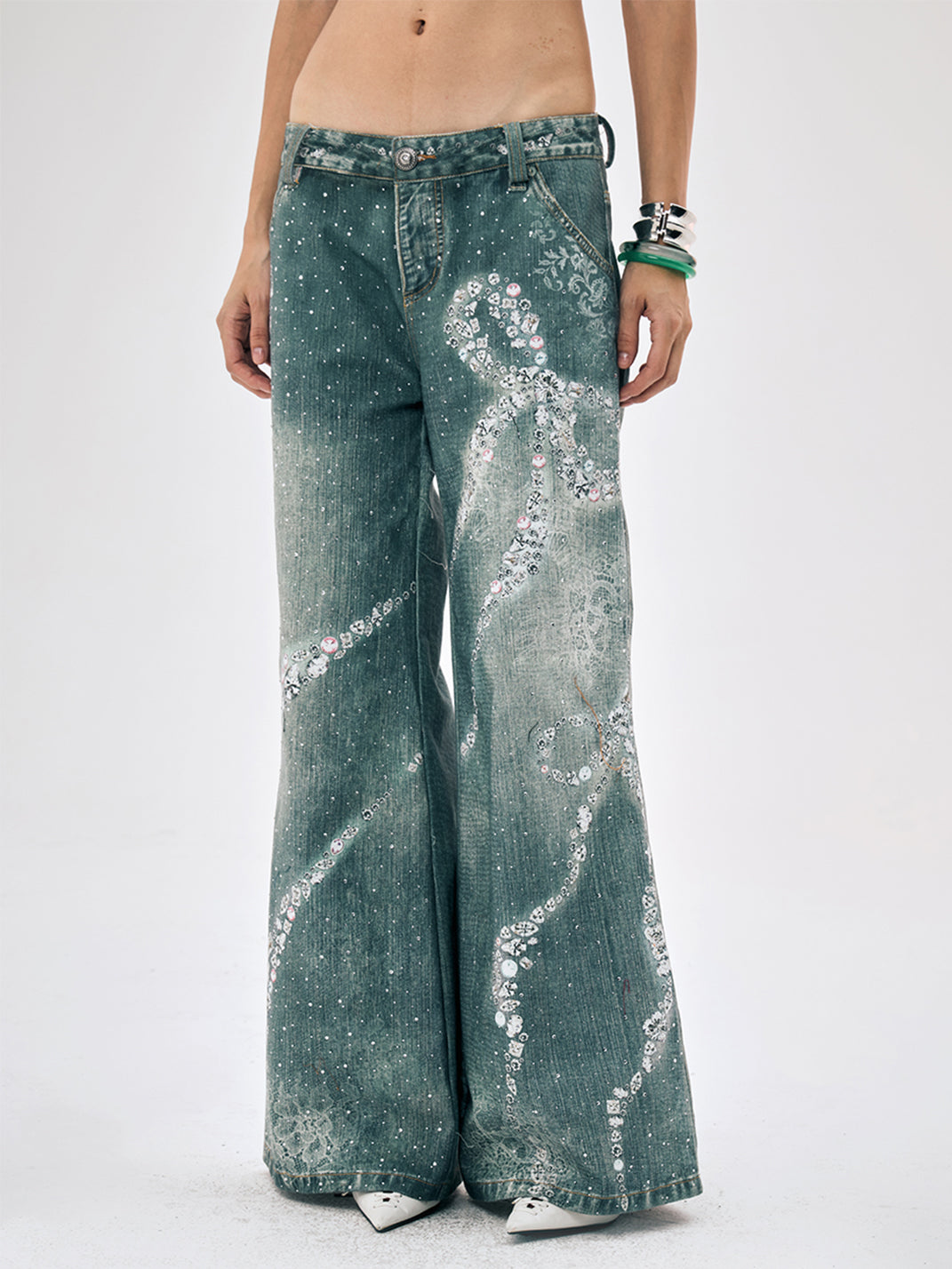 FayChui | Rhinestone Bow Wide-Leg 3D Print Pants - PSYLOS 1, FayChui | Rhinestone Bow Wide-Leg 3D Print Pants, Jeans, FayChui, PSYLOS 1