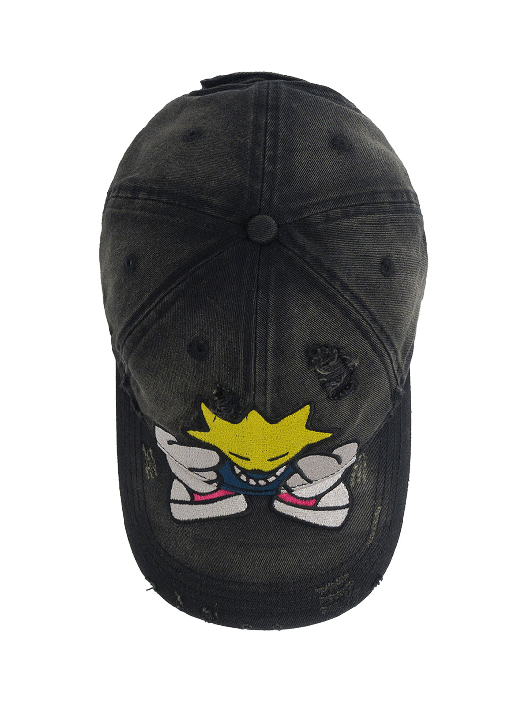 FLEAMARKET | Cartoon Sitchwork Ripped Curve Brim Cap-Black - PSYLOS 1, FLEAMARKET | Cartoon Sitchwork Ripped Curve Brim Cap-Black, Hats, FLEAMARKET, PSYLOS 1