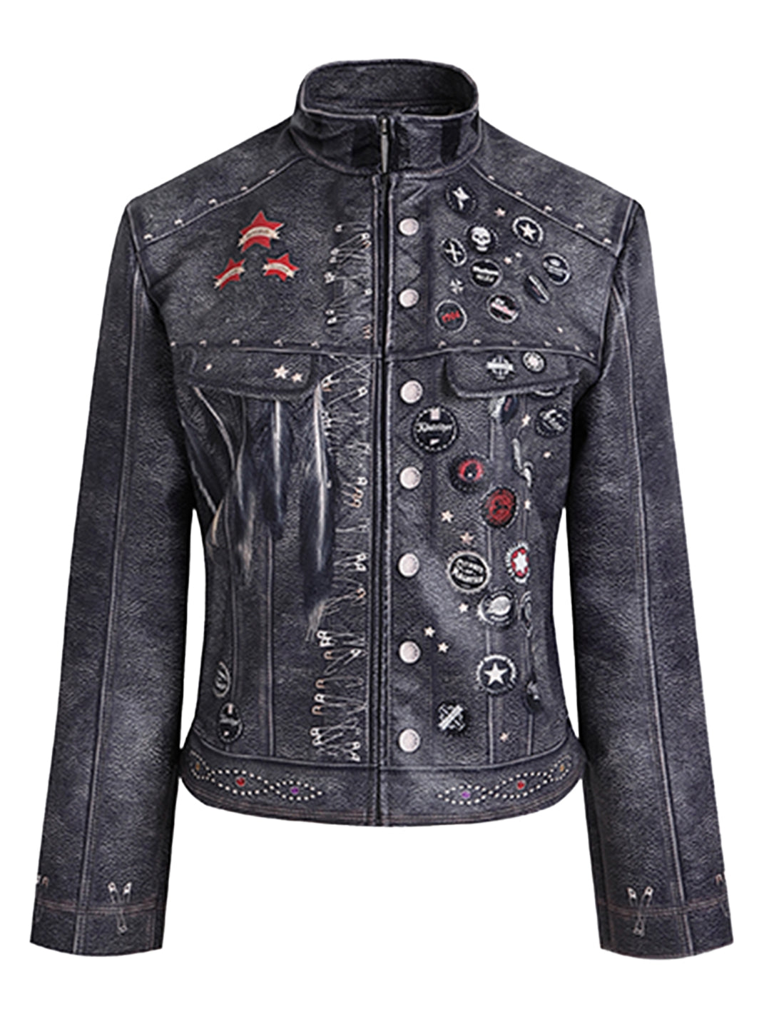 FayChui | Washed Moto Jacket Punk Printed Outerwear - PSYLOS 1, FayChui | Washed Moto Jacket Punk Printed Outerwear, Jackets, FayChui, PSYLOS 1