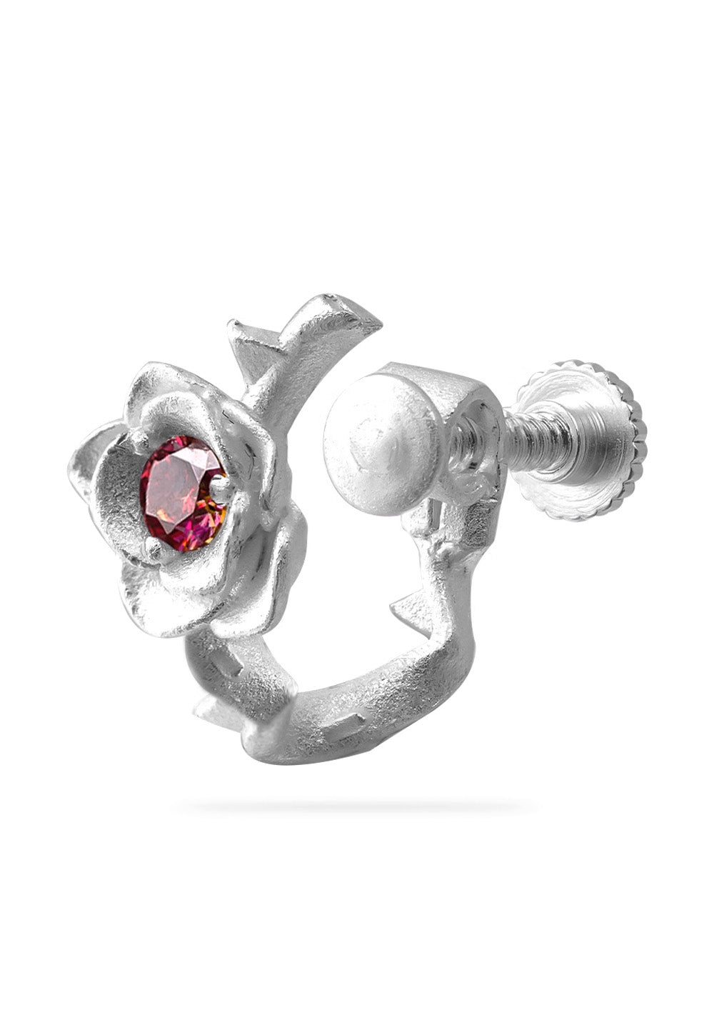 WIC Thorn Rose Red Moissanite Screw Ear Clips. - PSYLOS 1, WIC Thorn Rose Red Moissanite Screw Ear Clips., Earrings, WIC, PSYLOS 1