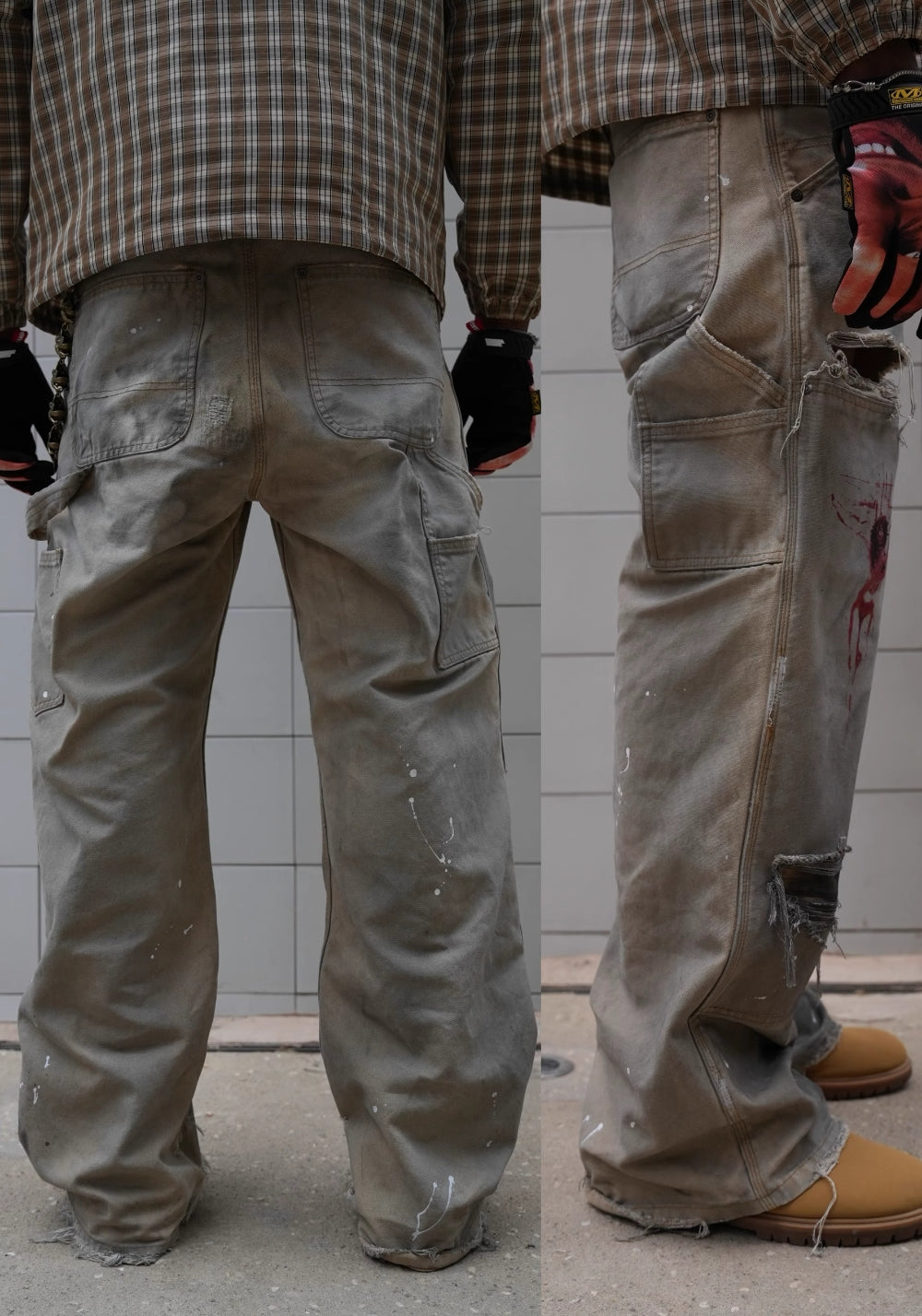 REGEN ZONE丨"RIOT" Dirty White Cross Distressed Logger Pants - PSYLOS 1, REGEN ZONE丨"RIOT" Dirty White Cross Distressed Logger Pants, Pants, REGEN ZONE•JAPAN, PSYLOS 1