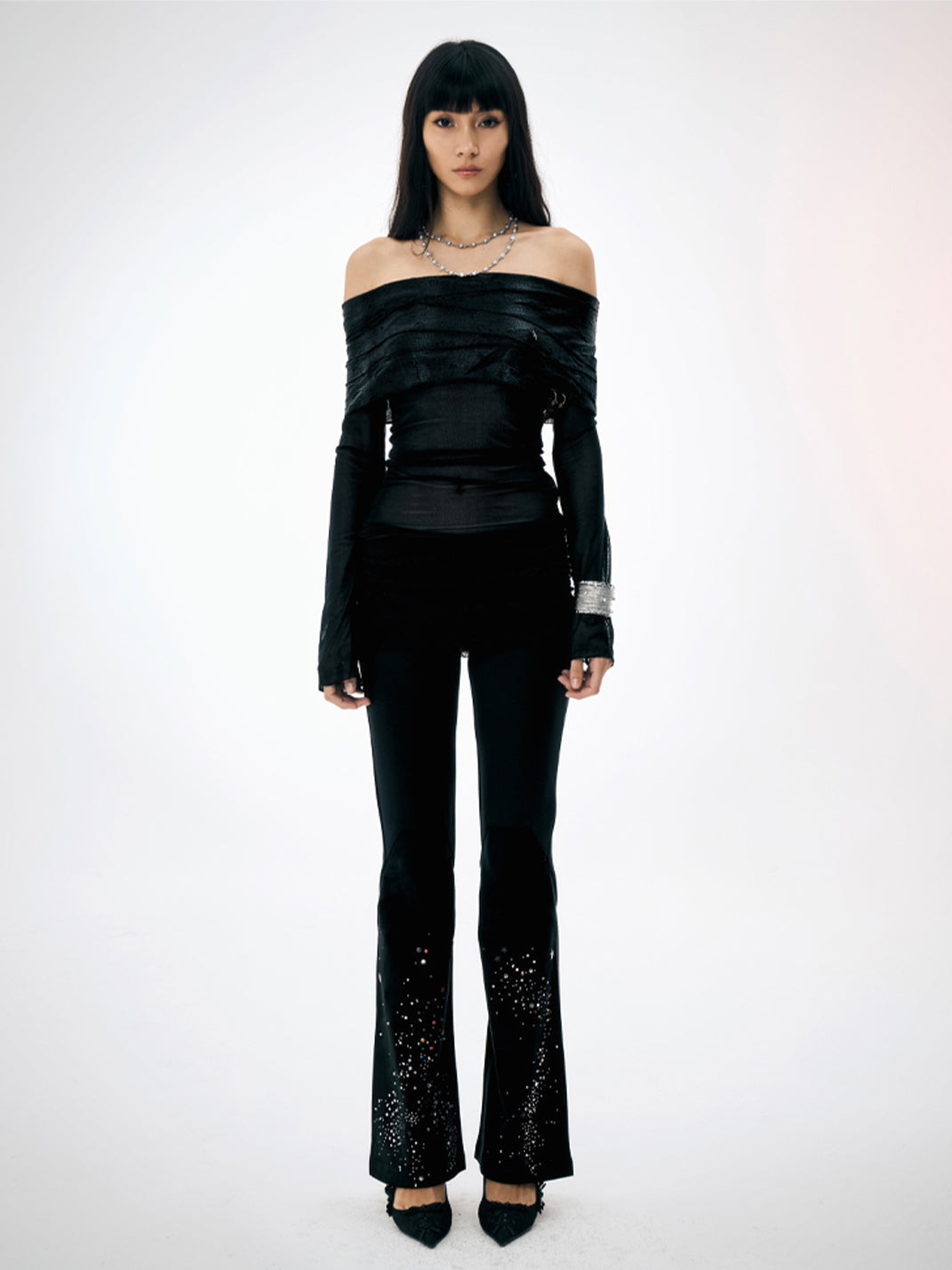 FayChui | Lace Rhinestone Flared Visual Kei Pants - PSYLOS 1, FayChui | Lace Rhinestone Flared Visual Kei Pants, Pants, FayChui, PSYLOS 1