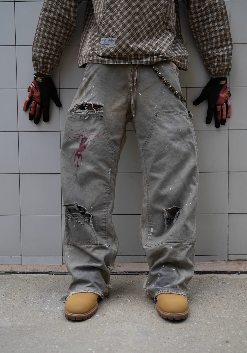 REGEN ZONE丨"RIOT" Dirty White Cross Distressed Logger Pants - PSYLOS 1, REGEN ZONE丨"RIOT" Dirty White Cross Distressed Logger Pants, Pants, REGEN ZONE•JAPAN, PSYLOS 1
