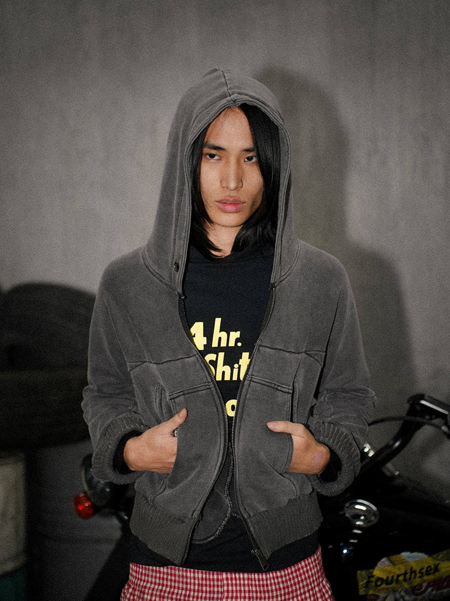 Washed Gray Hooded Sweatshirt Jacket - PSYLOS 1, Washed Gray Hooded Sweatshirt Jacket, Jacket, Fourth3ex, PSYLOS 1