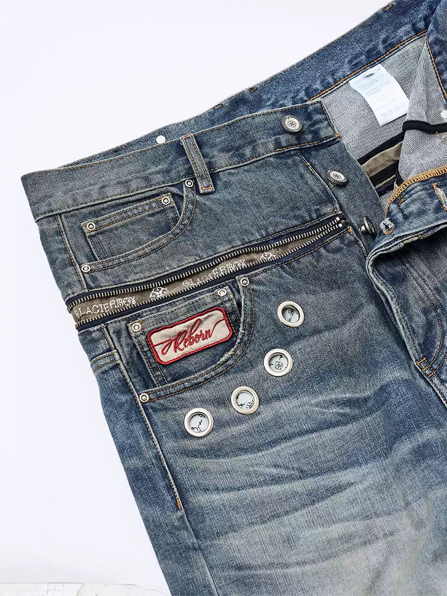 GLACIERBOY丨Washed Zippered Denim Jeans - PSYLOS 1, GLACIERBOY丨Washed Zippered Denim Jeans, Jeans, GLACIERBOY•JAPAN, PSYLOS 1