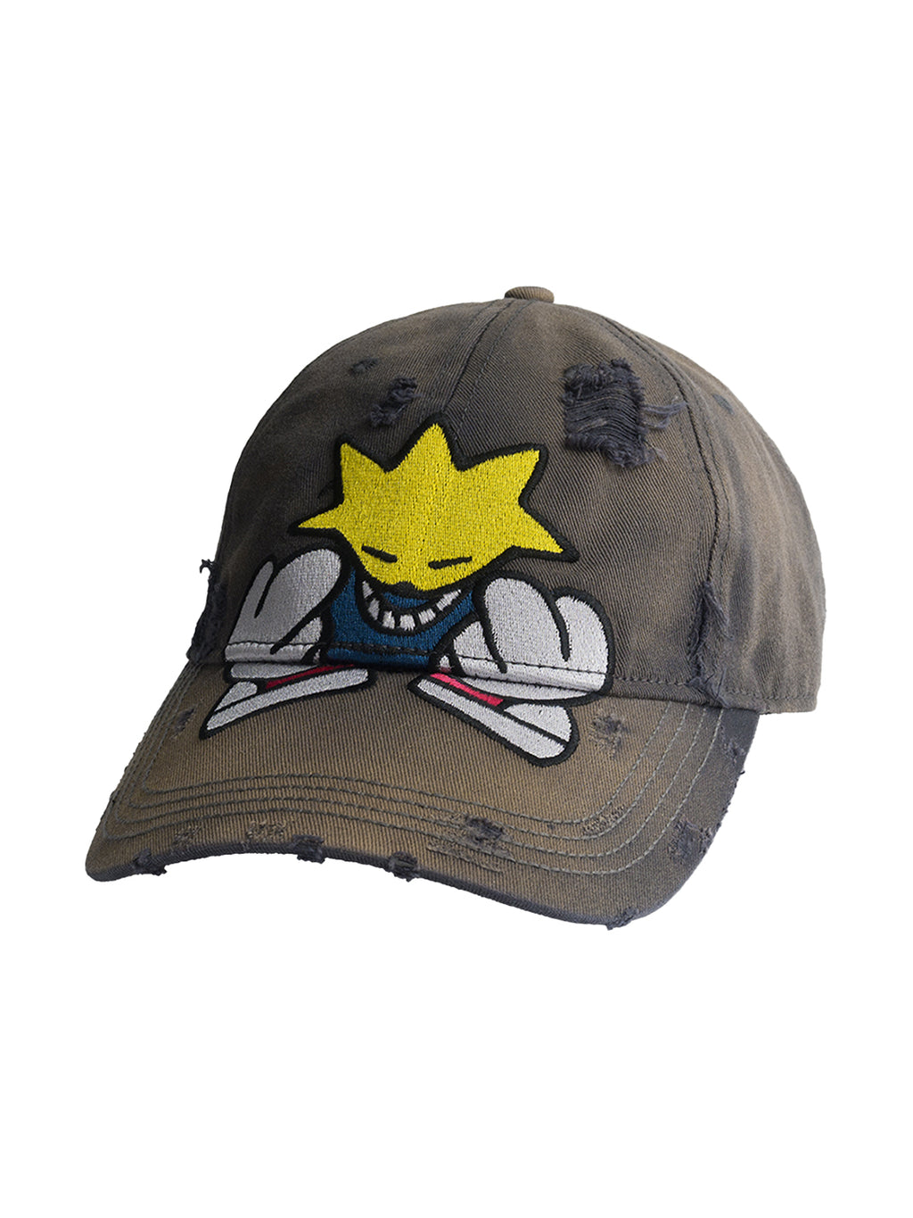 FLEAMARKET | Cartoon Sitchwork Ripped Curve Brim Cap-Brown - PSYLOS 1, FLEAMARKET | Cartoon Sitchwork Ripped Curve Brim Cap-Brown, Hats, FLEAMARKET, PSYLOS 1