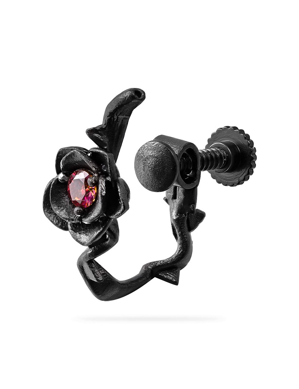 WIC Thorn Rose Red Moissanite Screw Ear Clips. - PSYLOS 1, WIC Thorn Rose Red Moissanite Screw Ear Clips., Earrings, WIC, PSYLOS 1