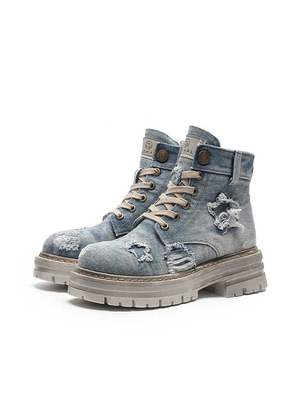 GSL | Ripped Demin Platform Boots with Ribbons - PSYLOS 1, GSL | Ripped Demin Platform Boots with Ribbons, Women's Shoes, GSL, PSYLOS 1