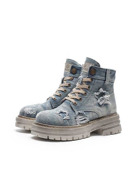 GSL | Ripped Demin Platform Boots with Ribbons - PSYLOS 1, GSL | Ripped Demin Platform Boots with Ribbons, Women's Shoes, GSL, PSYLOS 1