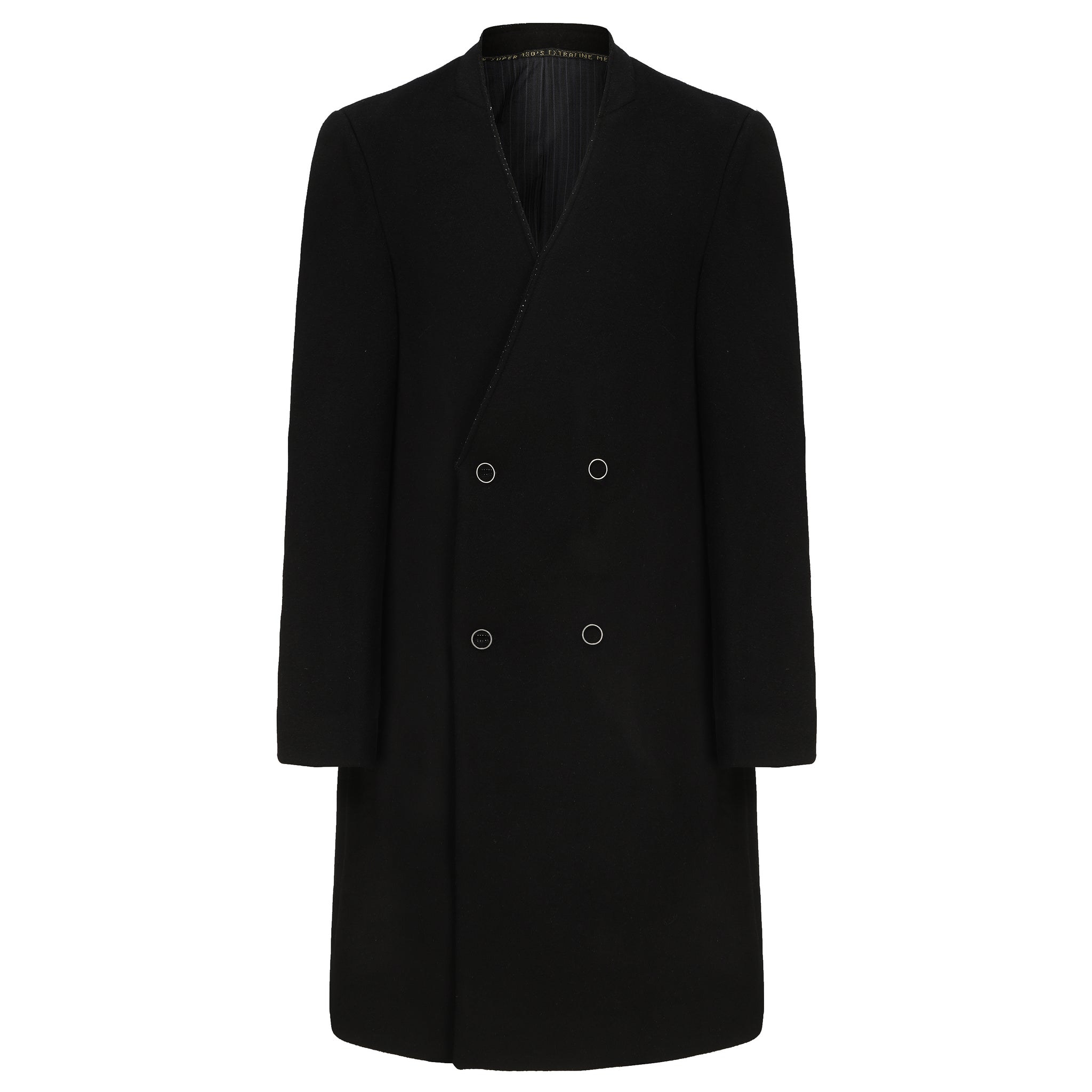 Classic Black Superfine Wool Heavyweight Collarless Coat