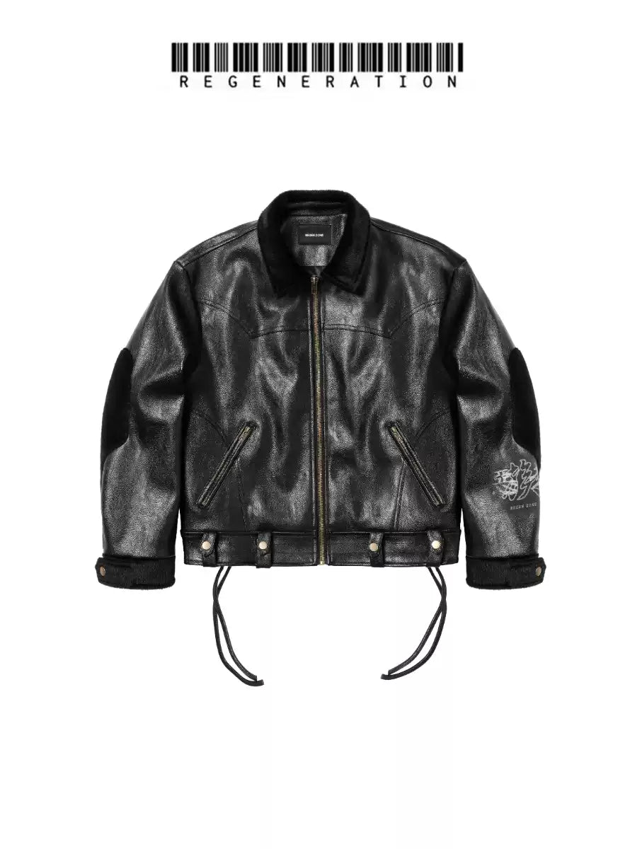 COUTURE Dragon & Tiger Motocross Distressed Leather & Shearling Waxed Jacket