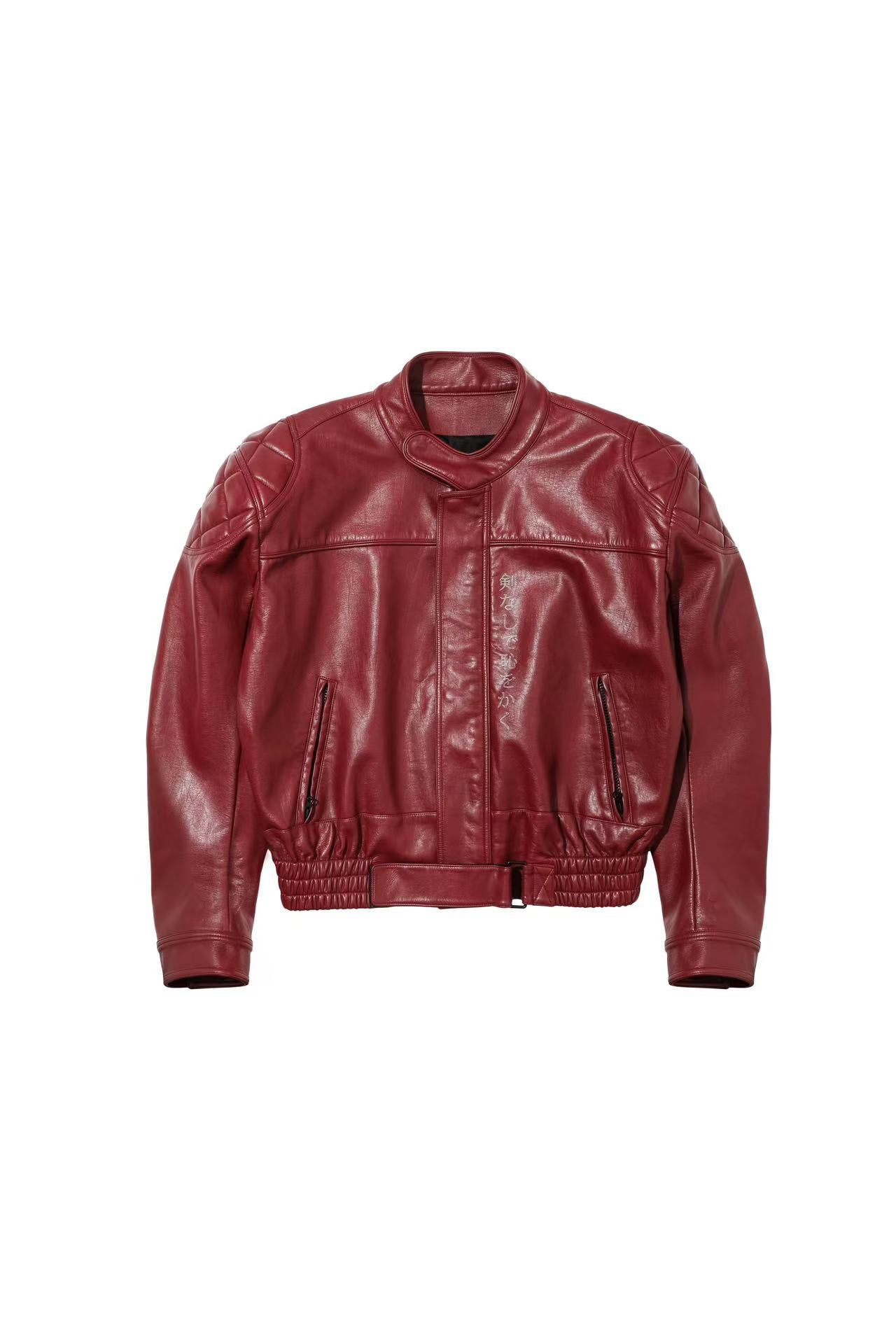 Wine-red Leather Motorcycle Jacket