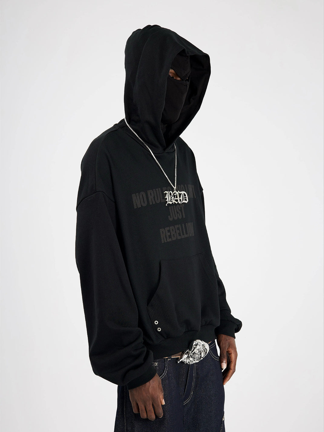 BE A DEVIL丨Embroidered Slogan Mask Oversized Hoodie - PSYLOS 1, BE A DEVIL丨Embroidered Slogan Mask Oversized Hoodie, Hoodie, BE A DEVIL, PSYLOS 1