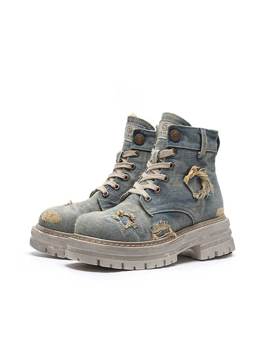 GSL | Ripped Demin Platform Boots with Ribbons - PSYLOS 1, GSL | Ripped Demin Platform Boots with Ribbons, Women's Shoes, GSL, PSYLOS 1