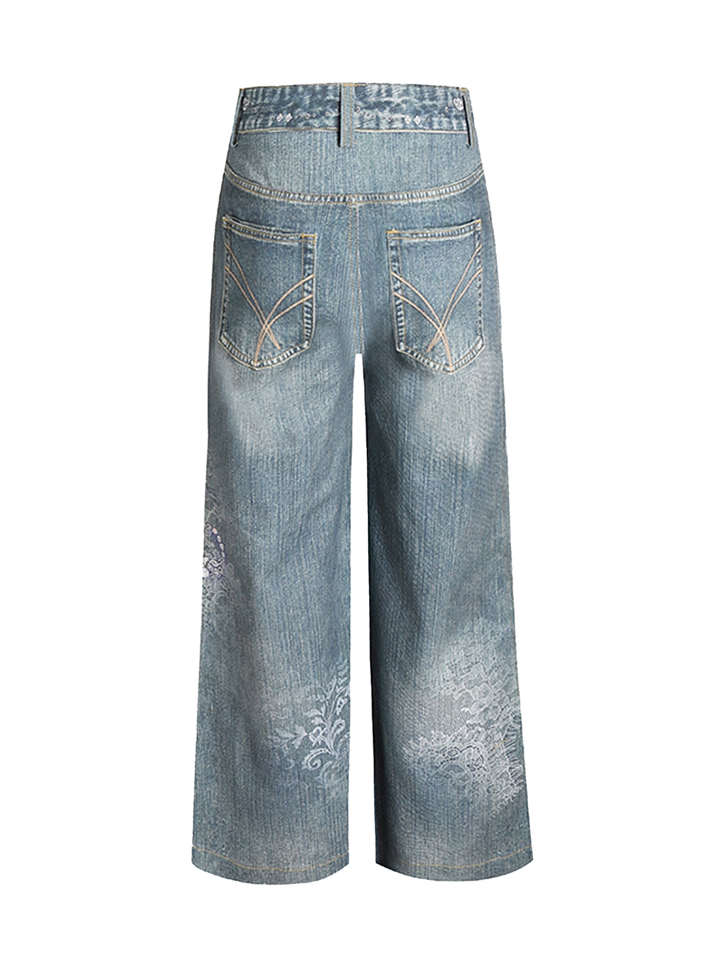 FayChui | Rhinestone Bow Wide-Leg 3D Print Pants - PSYLOS 1, FayChui | Rhinestone Bow Wide-Leg 3D Print Pants, Jeans, FayChui, PSYLOS 1