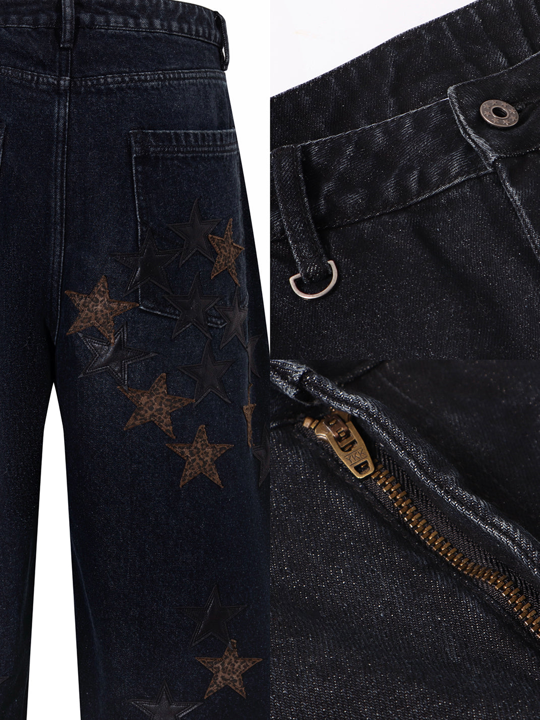 BE A DEVIL丨Leopard Star Patch Cropped Work Pants - PSYLOS 1, BE A DEVIL丨Leopard Star Patch Cropped Work Pants, Jeans, BE A DEVIL, PSYLOS 1