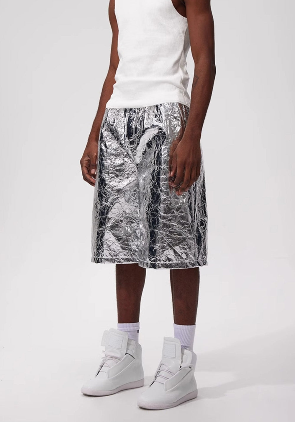 Fourth3ex丨Metallic High-Waisted Paperbag Shorts - PSYLOS 1, Fourth3ex丨Metallic High-Waisted Paperbag Shorts, Shorts, Fourth3ex, PSYLOS 1