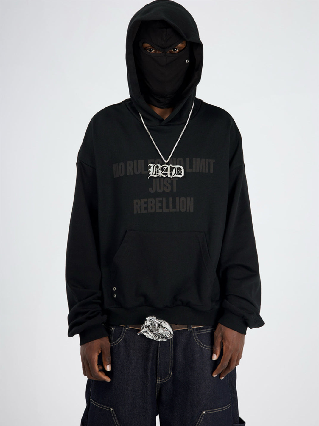 BE A DEVIL丨Embroidered Slogan Mask Oversized Hoodie - PSYLOS 1, BE A DEVIL丨Embroidered Slogan Mask Oversized Hoodie, Hoodie, BE A DEVIL, PSYLOS 1