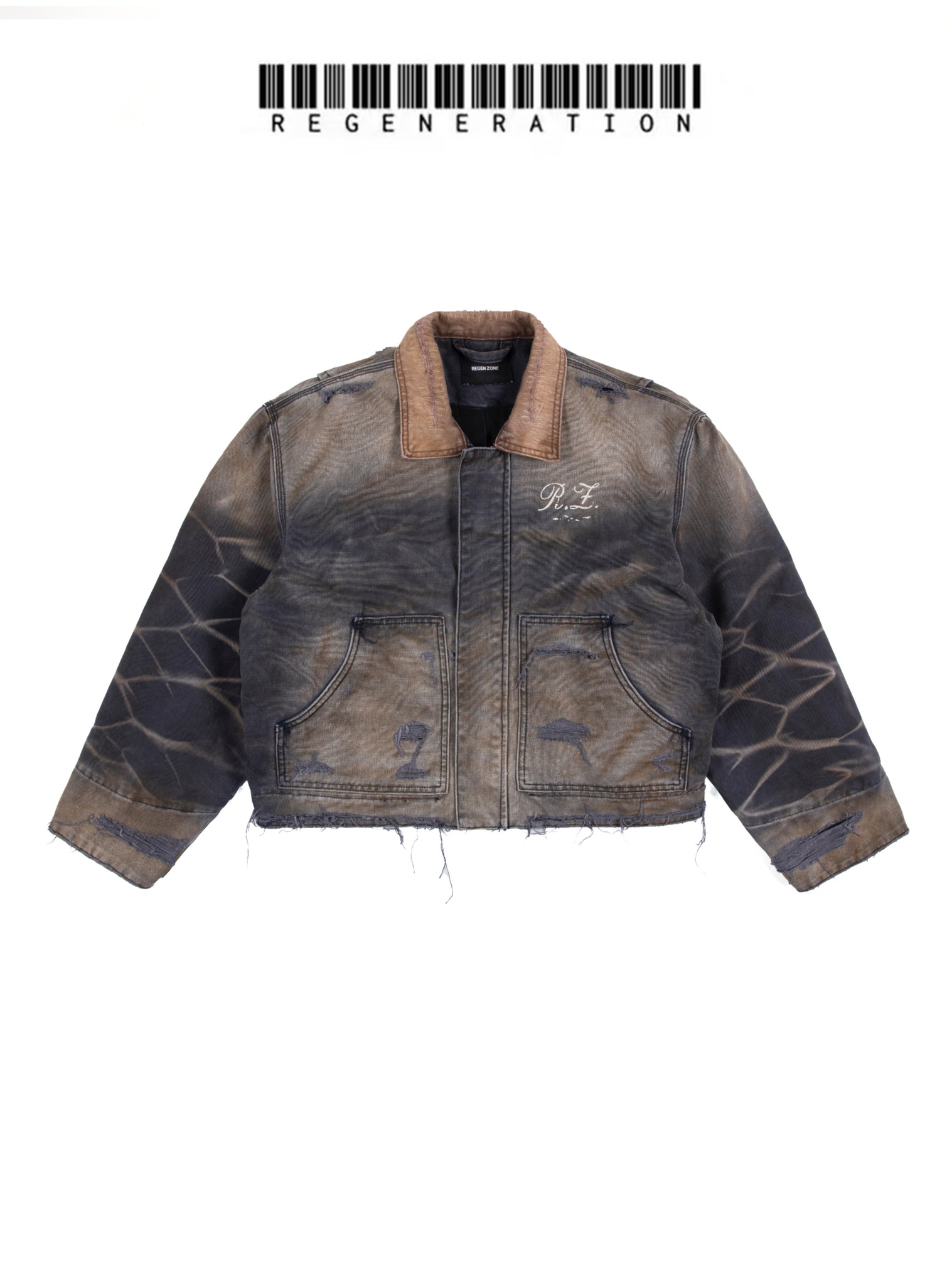 Faded Washed Canvas Print Jacket