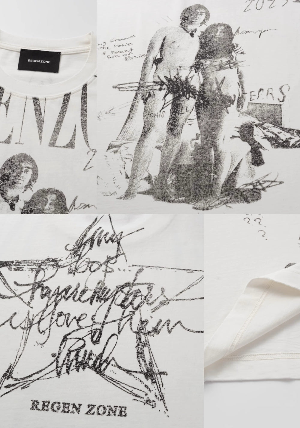 REGEN ZONE丨"RIOT" Love Art Pearl White Distressed Tee - PSYLOS 1, REGEN ZONE丨"RIOT" Love Art Pearl White Distressed Tee, T-Shirt, REGEN ZONE•JAPAN, PSYLOS 1