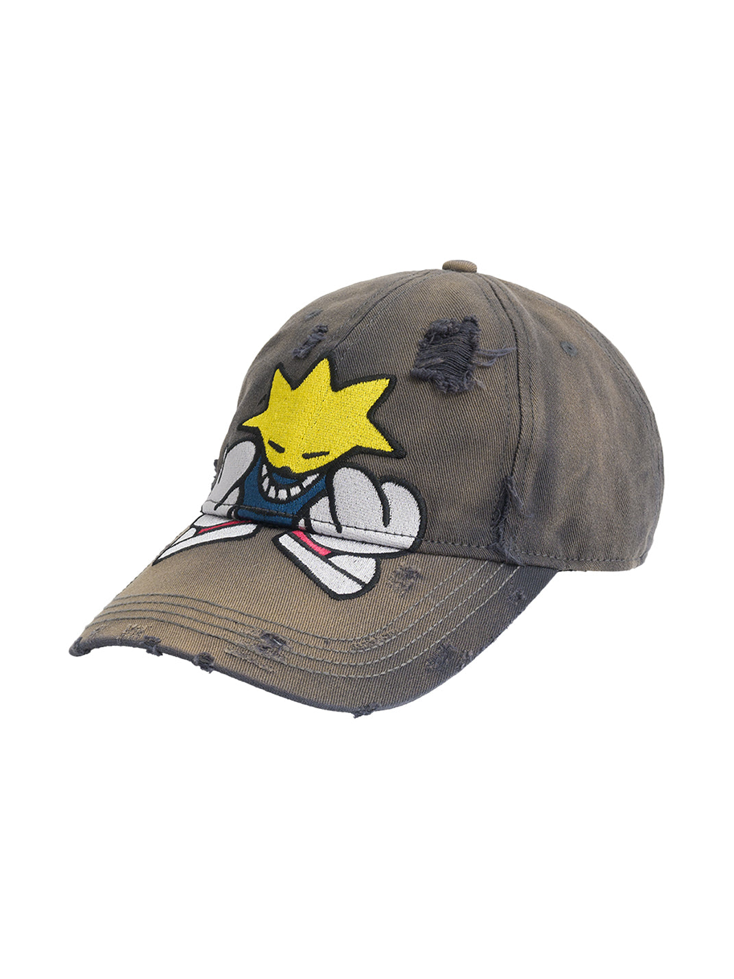 FLEAMARKET | Cartoon Sitchwork Ripped Curve Brim Cap-Brown - PSYLOS 1, FLEAMARKET | Cartoon Sitchwork Ripped Curve Brim Cap-Brown, Hats, FLEAMARKET, PSYLOS 1