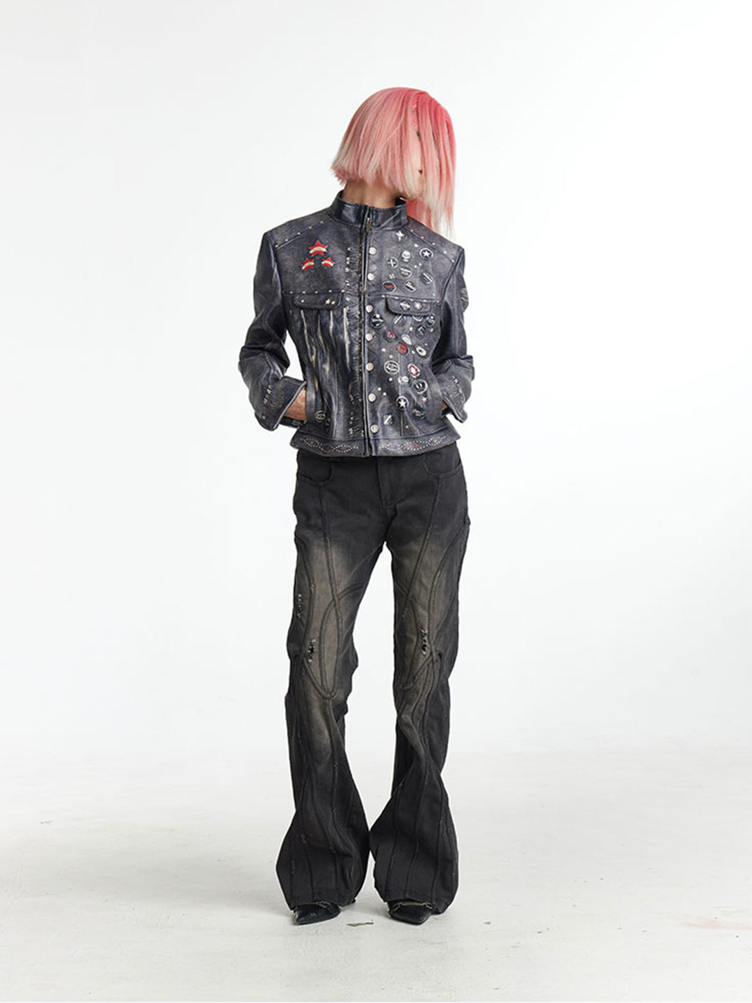 FayChui | Washed Moto Jacket Punk Printed Outerwear - PSYLOS 1, FayChui | Washed Moto Jacket Punk Printed Outerwear, Jackets, FayChui, PSYLOS 1