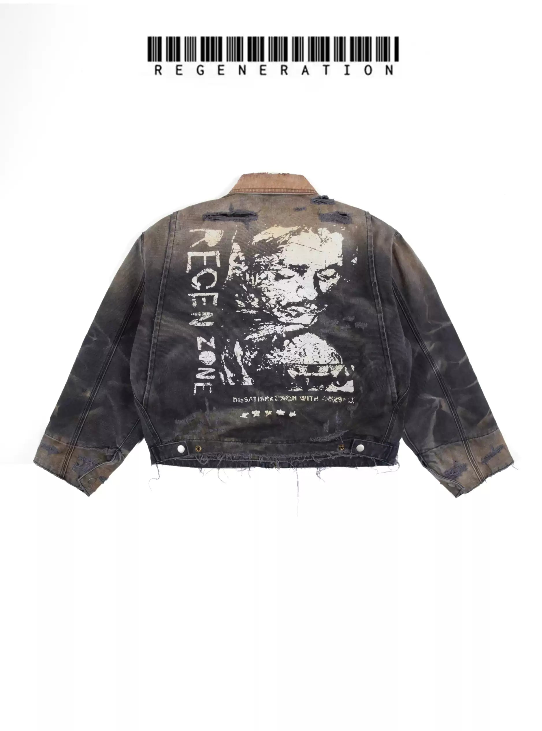 Faded Washed Canvas Print Jacket