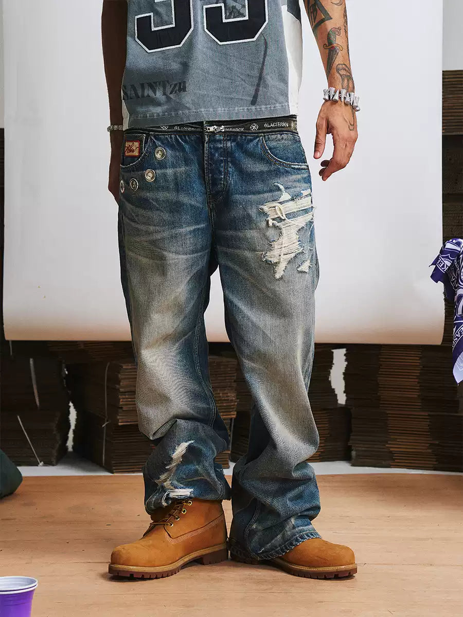 GLACIERBOY丨Washed Zippered Denim Jeans - PSYLOS 1, GLACIERBOY丨Washed Zippered Denim Jeans, Jeans, GLACIERBOY•JAPAN, PSYLOS 1
