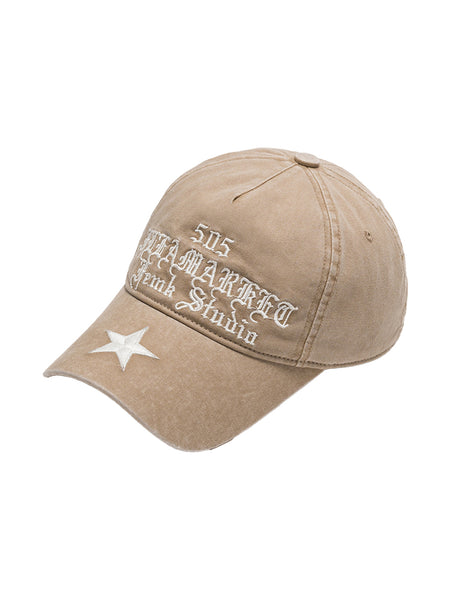 FLEAMARKET | 505 Gothic Curve Brim Cap-Khaki - PSYLOS 1, FLEAMARKET | 505 Gothic Curve Brim Cap-Khaki, Hats, FLEAMARKET, PSYLOS 1