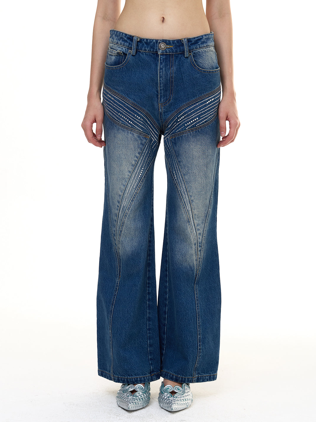 FayChui | Butterfly Rhinestone Washed Loose Fit Jeans - PSYLOS 1, FayChui | Butterfly Rhinestone Washed Loose Fit Jeans, Jeans, FayChui, PSYLOS 1