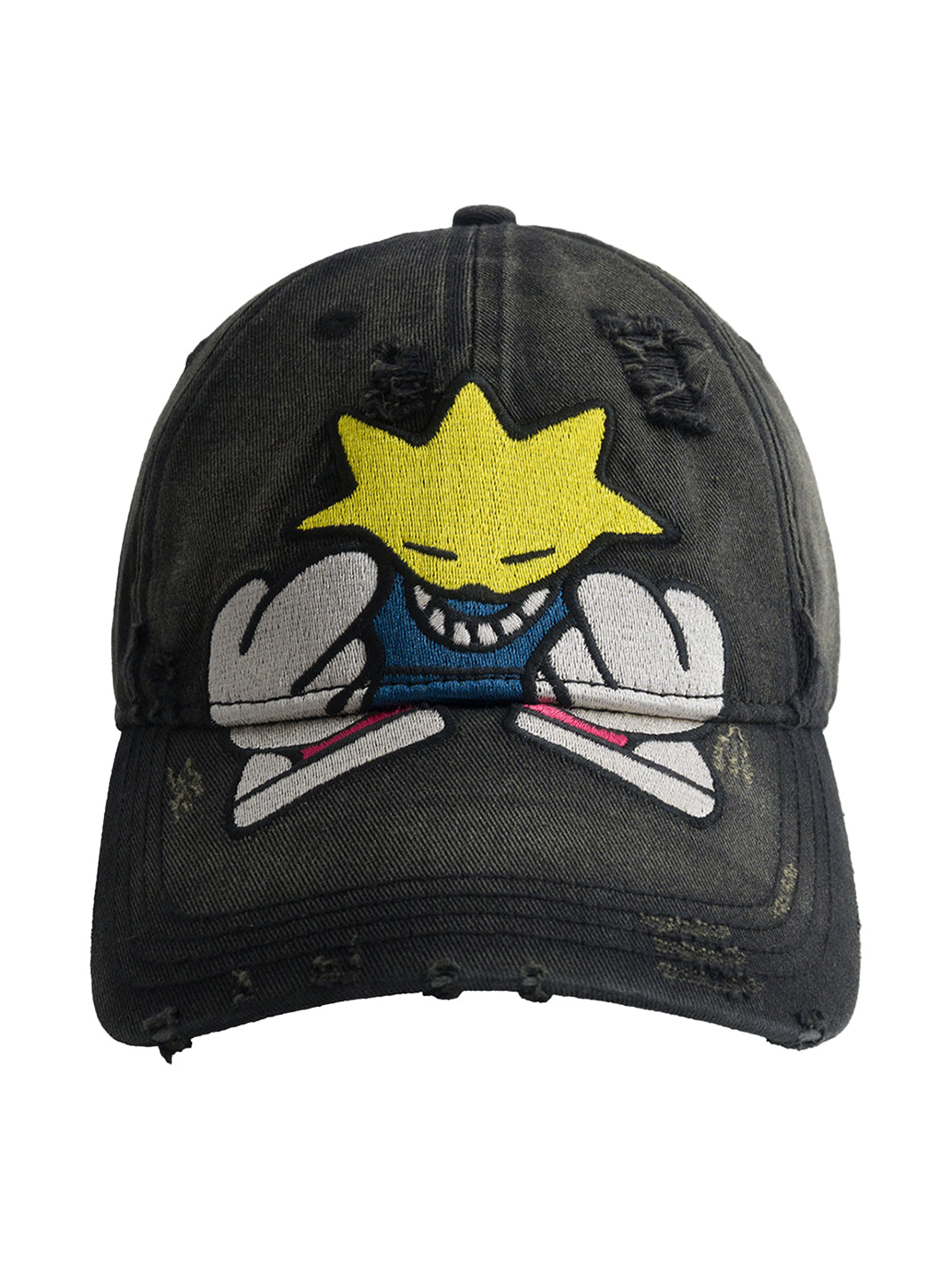FLEAMARKET | Cartoon Sitchwork Ripped Curve Brim Cap-Black - PSYLOS 1, FLEAMARKET | Cartoon Sitchwork Ripped Curve Brim Cap-Black, Hats, FLEAMARKET, PSYLOS 1