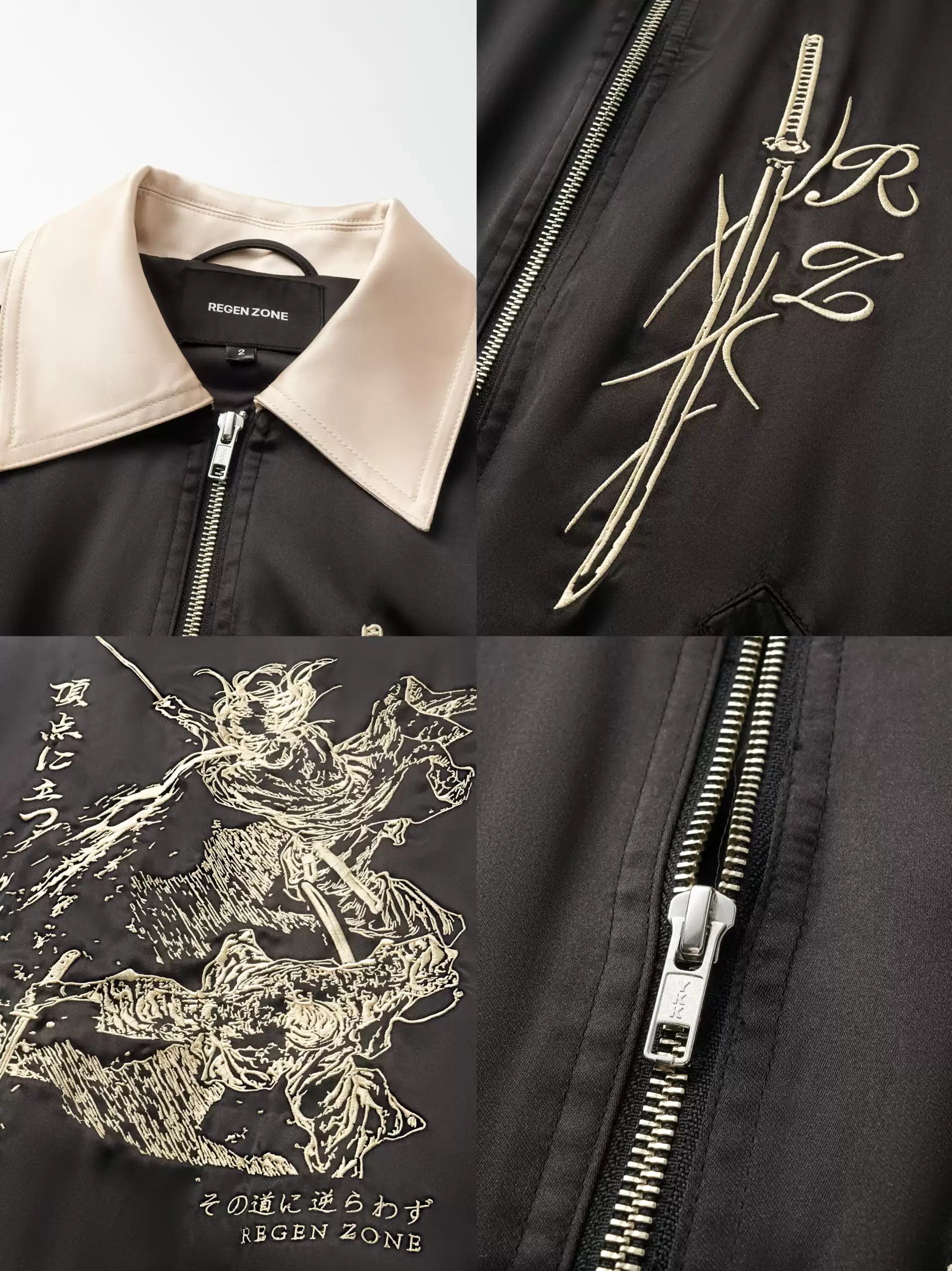 REGEN ZONE | Ronin Luxe Satin Embroidered Jacket - Black & Gold - PSYLOS 1, REGEN ZONE | Ronin Luxe Satin Embroidered Jacket - Black & Gold, Jacket, REGEN ZONE•JAPAN, PSYLOS 1