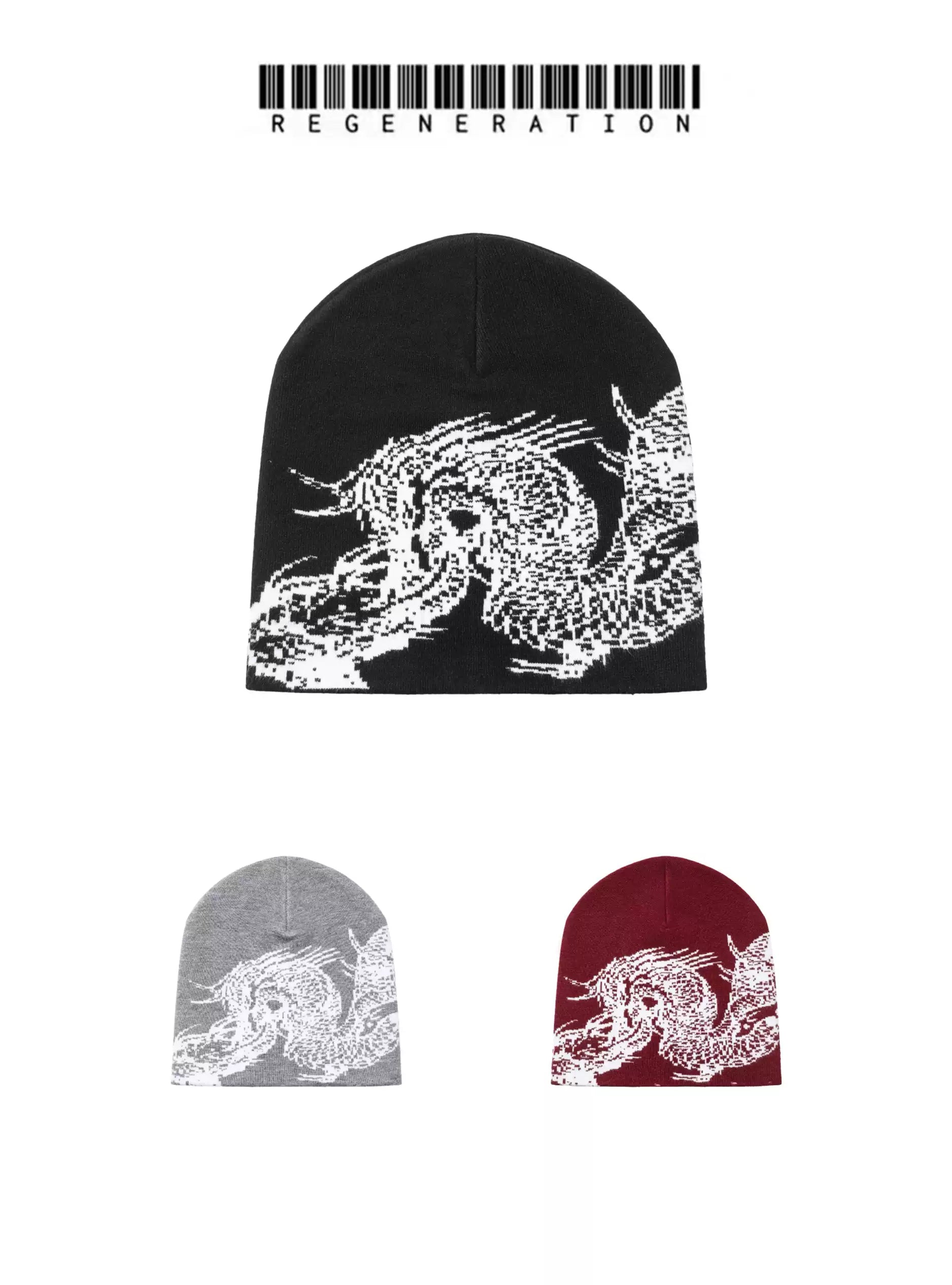 REGEN ZONE | Kendo Dragon Pattern Knit Beanie - PSYLOS 1, REGEN ZONE | Kendo Dragon Pattern Knit Beanie, cap, REGEN ZONE•JAPAN, PSYLOS 1