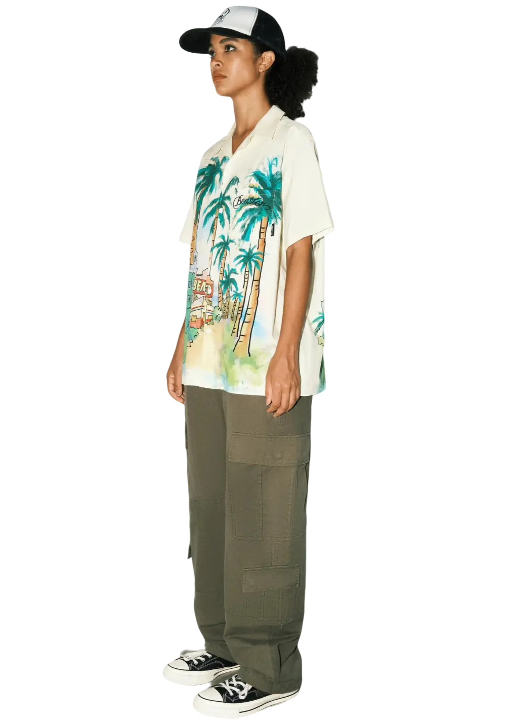 American Hawaiian Cotton Printed Casual Stand Collar T-Shirt
