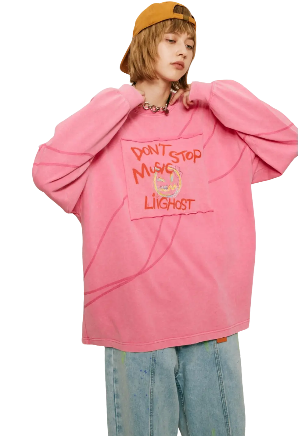 Pink Panelled Long-Sleeved T-Shirt