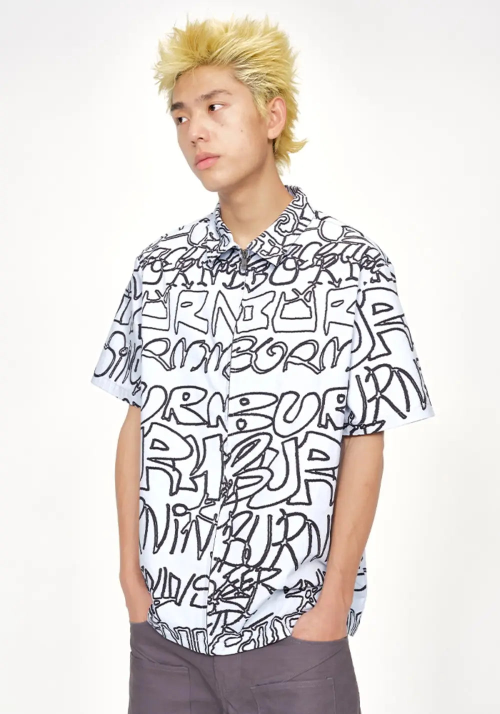 Short-Sleeved Shirt With Full Graffiti Font - PSYLOS 1, Short-Sleeved Shirt With Full Graffiti Font, Shorts, Burnin, PSYLOS 1