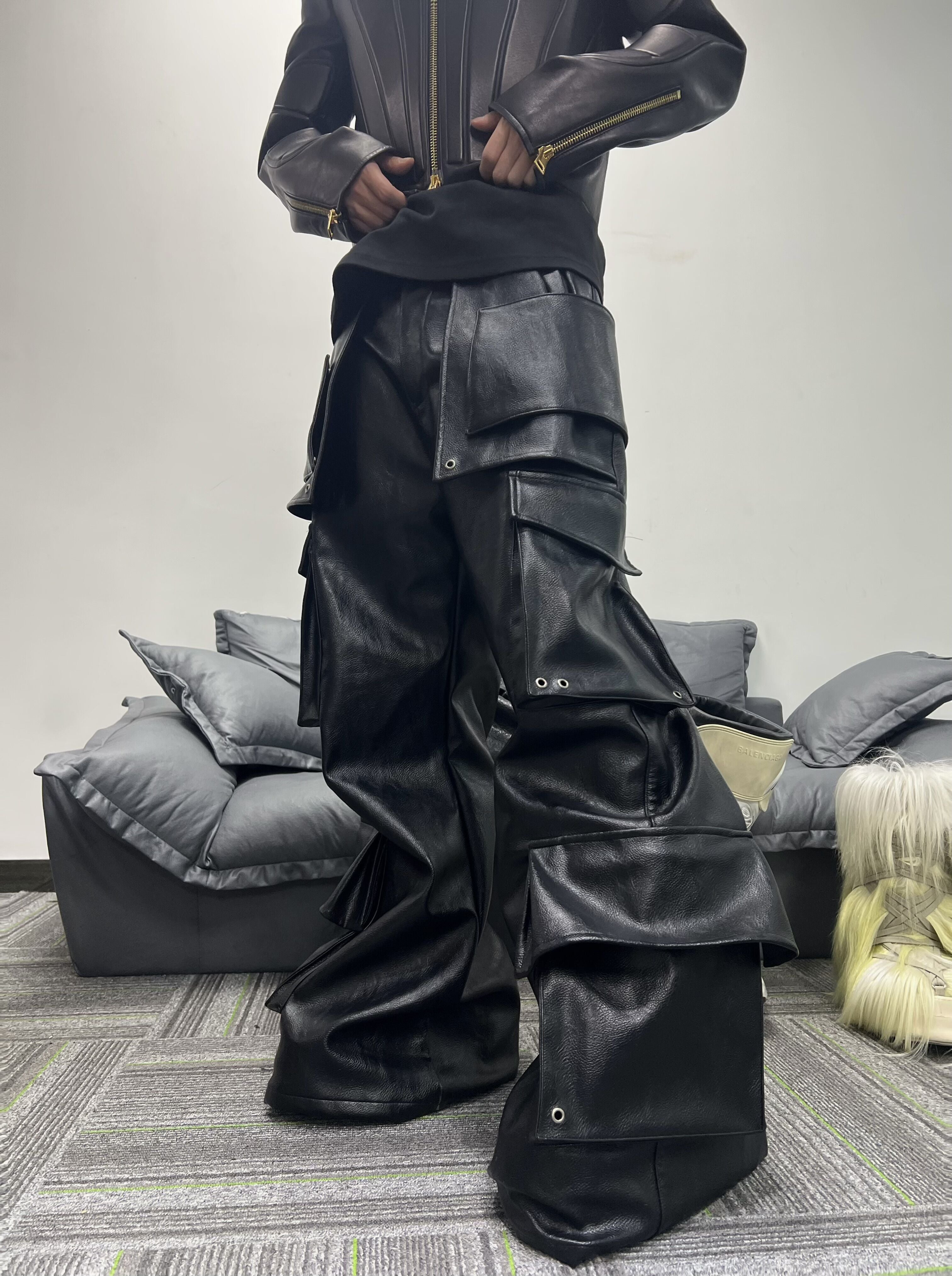 REBEL WAVE丨Structured Multi-Pocket Leather Cargos - PSYLOS 1, REBEL WAVE丨Structured Multi-Pocket Leather Cargos, Pants, REBEL WAVE•JAPAN, PSYLOS 1