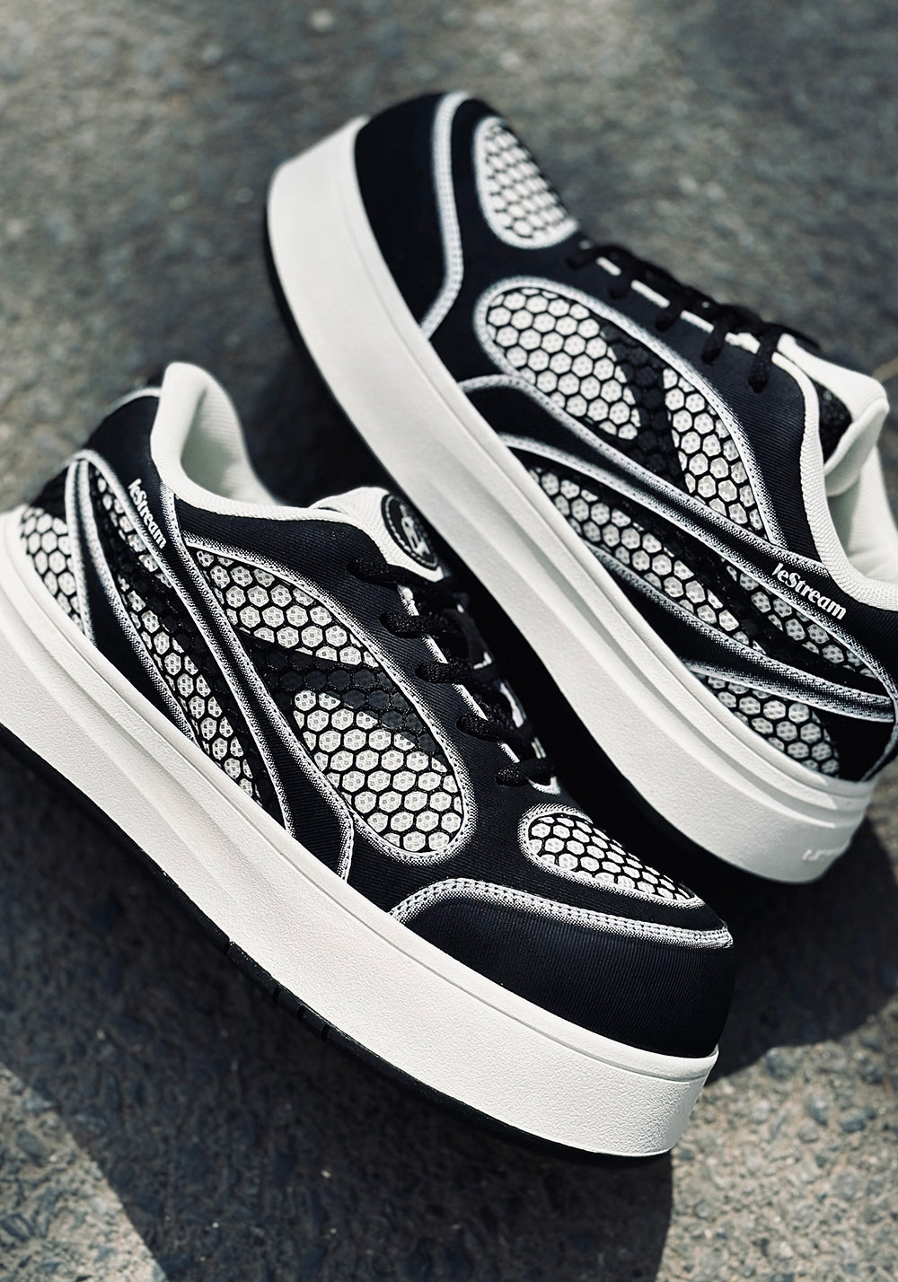 LeStream | Black & White Mesh Derby Shoes - PSYLOS 1, LeStream | Black & White Mesh Derby Shoes, Chunky Sneakers, LeStream, PSYLOS 1