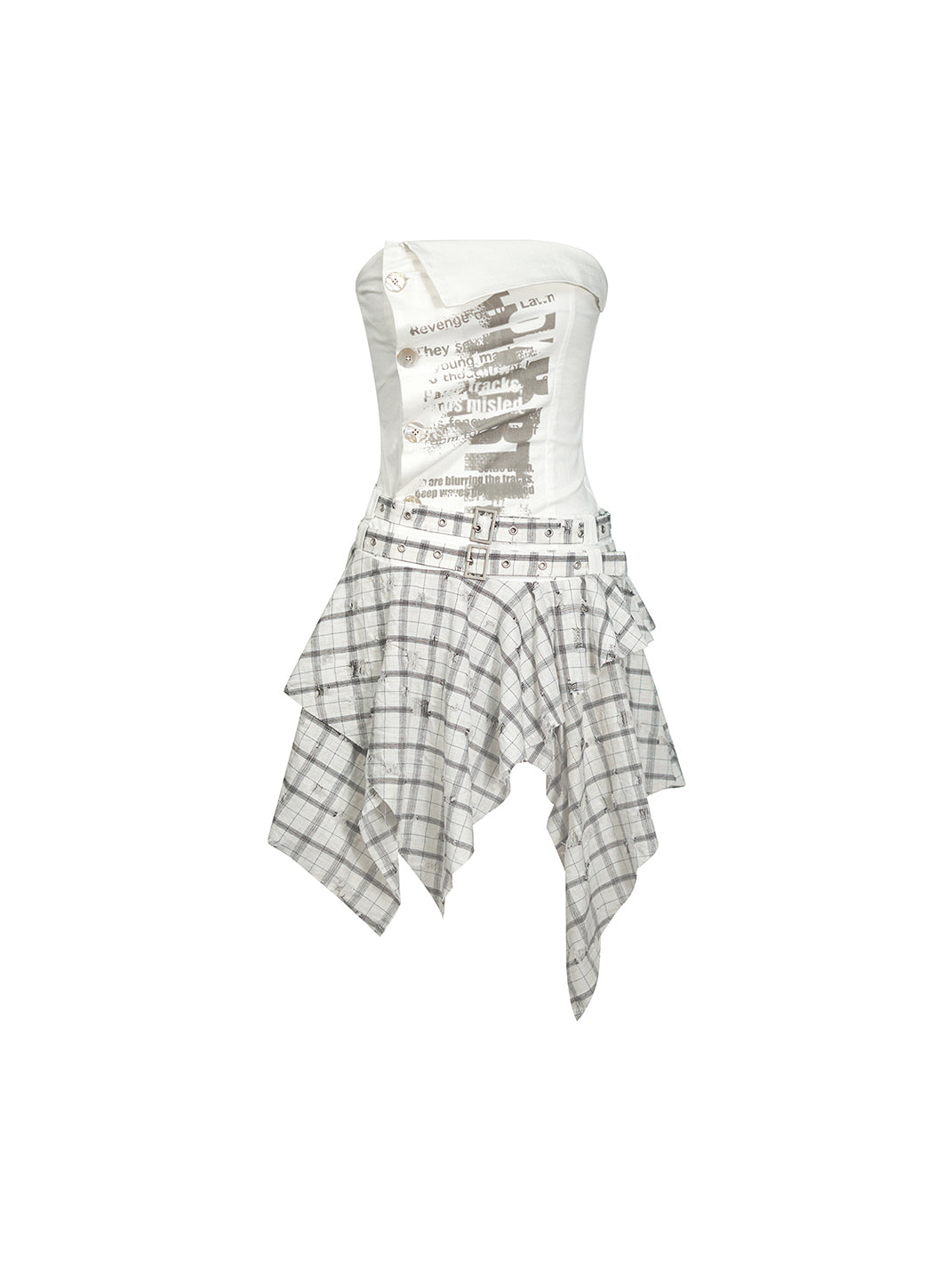 CestNous｜Women's Graffiti Patchwork Plaid Dress-White - PSYLOS 1, CestNous｜Women's Graffiti Patchwork Plaid Dress-White, Dress, CestNous, PSYLOS 1