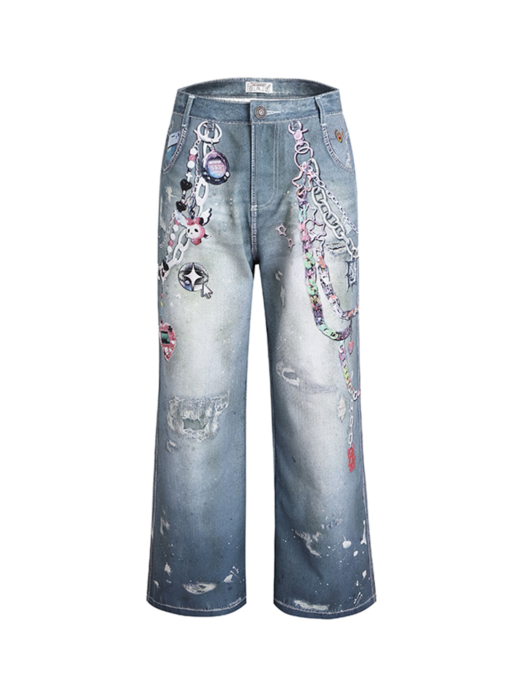DND4DES | Cartoon Chain Print Wide Jeans - PSYLOS 1, DND4DES | Cartoon Chain Print Wide Jeans, Jeans, DND4DES•JAPAN, PSYLOS 1