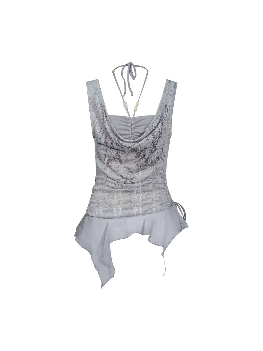 CestNous｜Beaded Chiffon Cutout Cowl Neck Top-Blue - PSYLOS 1, CestNous｜Beaded Chiffon Cutout Cowl Neck Top-Blue, Blouses, CestNous, PSYLOS 1