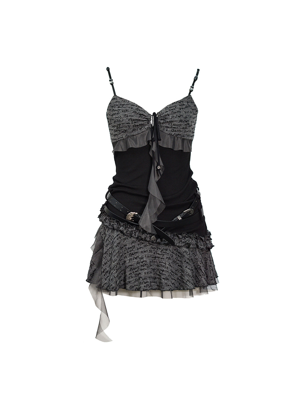 CestNous｜Ruffled Mesh Strap Dress with Belt-Black - PSYLOS 1, CestNous｜Ruffled Mesh Strap Dress with Belt-Black, Dress, CestNous, PSYLOS 1