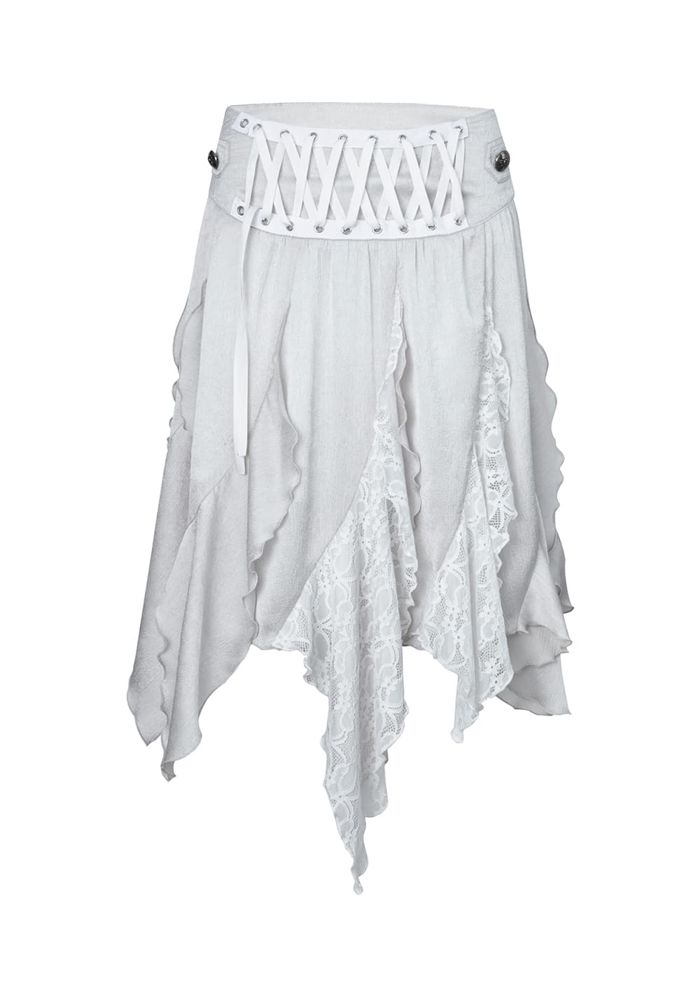 DOUBLEPUNCH丨Metallic Ruffle Lace Irregular Skirt - PSYLOS 1, DOUBLEPUNCH丨Metallic Ruffle Lace Irregular Skirt, Skirts, DOUBLEPUNCH, PSYLOS 1